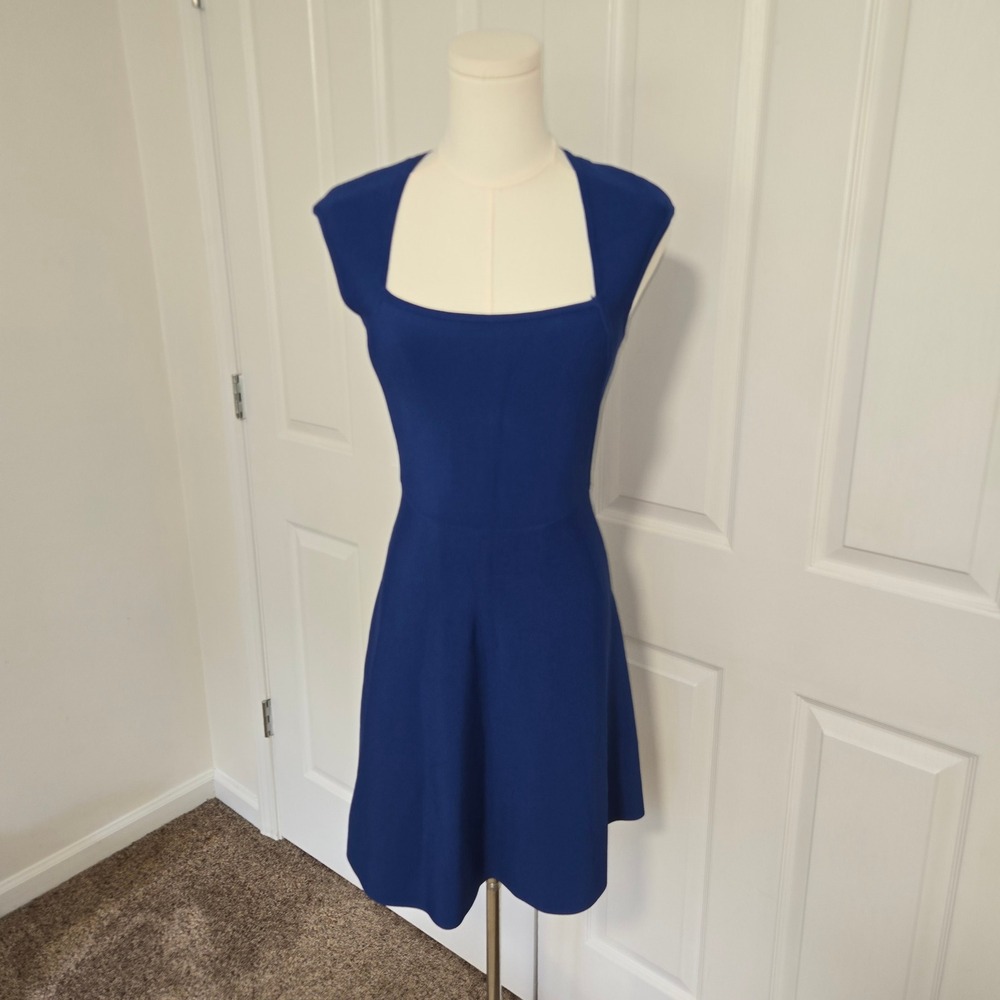 BCBGMAXAZRIA Dress Womens Small Royal Blue Bandage Fit & Flare Square Neck Mini
